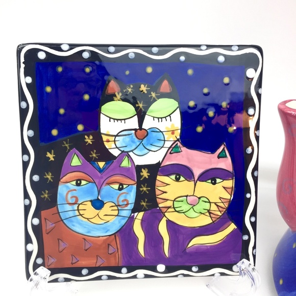 Milson and Louis Whimsical Cats Hand Painted Ceramic Teapot and Coaster Set - Picture 2 of 9